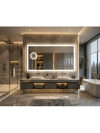 Large LED Vanity Mirror with Dual Sink Setup