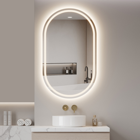 Oval LED Mirror with Backlit Edge for Modern Bathrooms