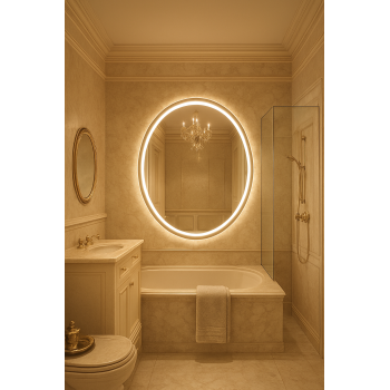 Oval LED Mirror with Backlit Edge for Elegant Bathrooms 3