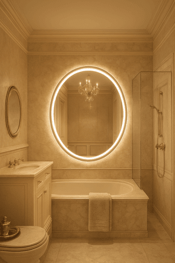 Oval LED Mirror with Backlit Edge for Elegant Bathrooms 3