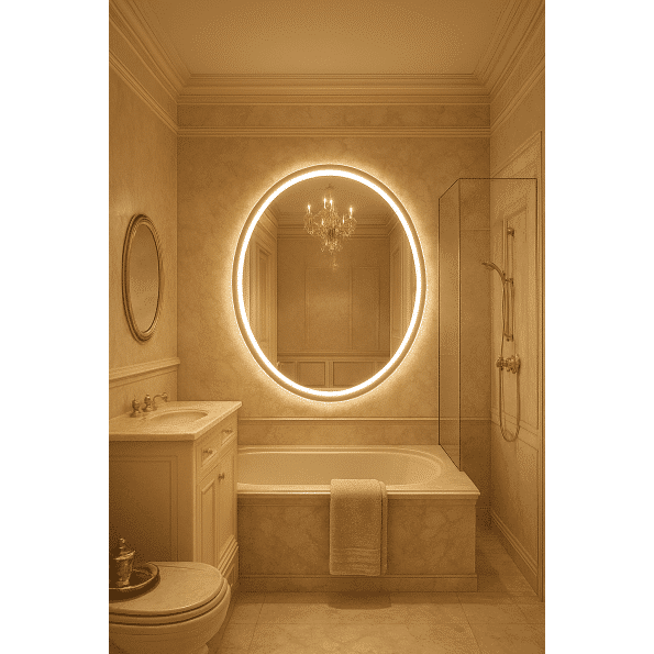 Oval LED Mirror with Backlit Edge for Elegant Bathrooms 3