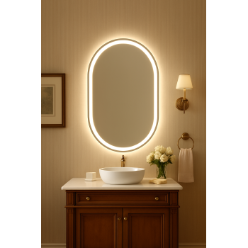 Oval LED Mirror with Backlit Edge for Modern Bathrooms 1