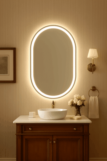 Oval LED Mirror with Backlit Edge for Modern Bathrooms 1