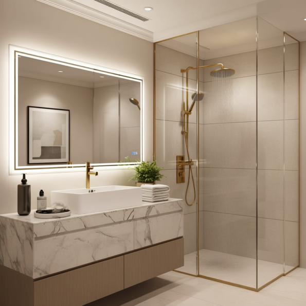 Rectangular LED Mirror with Backlit Edge for Modern Bathrooms