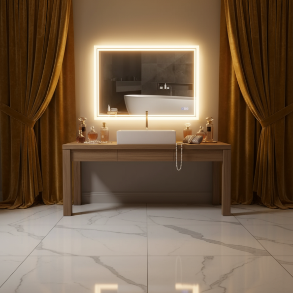 Rectangular LED Mirror with Backlit Edge for Modern Bathrooms