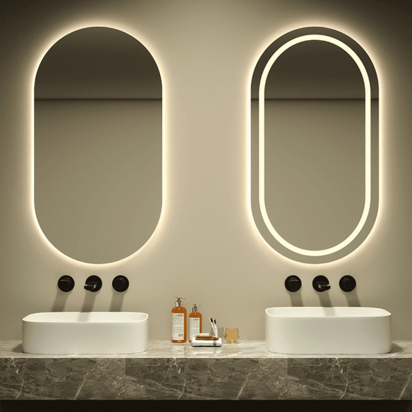 Oval LED Mirror with Backlit Edge for Modern Bathrooms