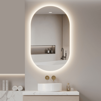 Oval Wooden Mirror Cabinet - Natural Finish Storage