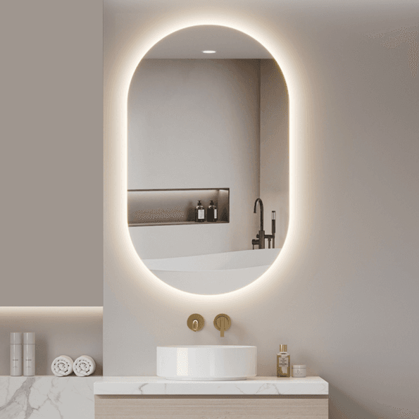 Oval Wooden Mirror Cabinet - Natural Finish Storage