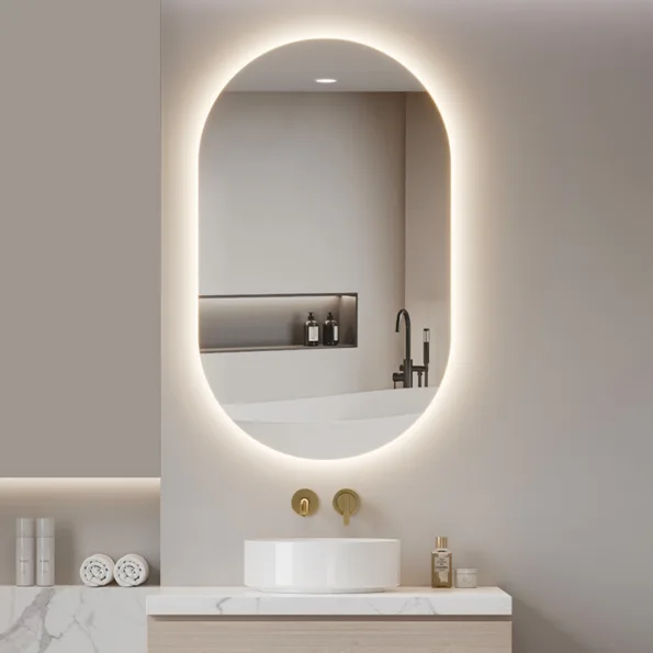 Oval Wooden Mirror Cabinet - Natural Finish Storage
