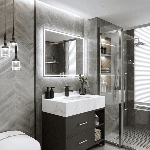 Modern Rectangular Backlit LED Bathroom Mirror with Touch Sensor