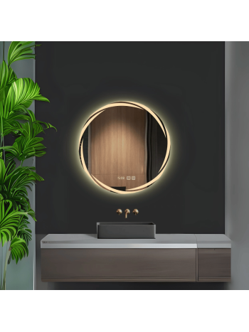 Round Frosted Edge LED Mirror with Ambient Glow
