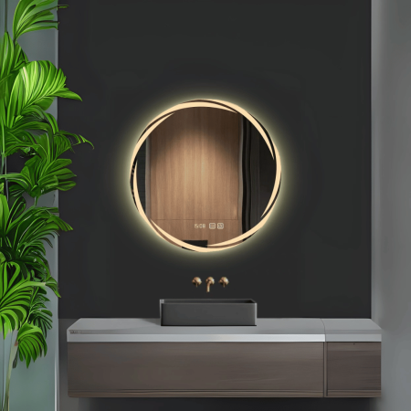 Round Frosted Edge LED Mirror with Ambient Glow