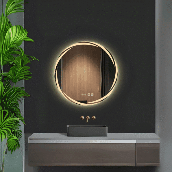 Round Frosted Edge LED Mirror with Ambient Glow