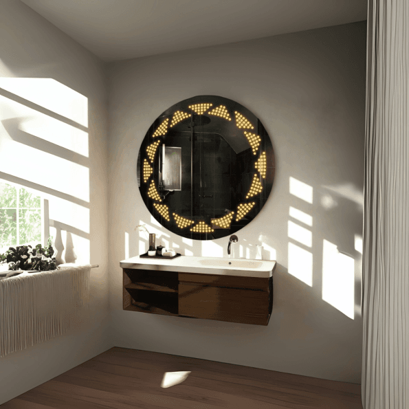 Round Chain-Link Frosted LED Mirror – Decorative Backlit Wall Mirror