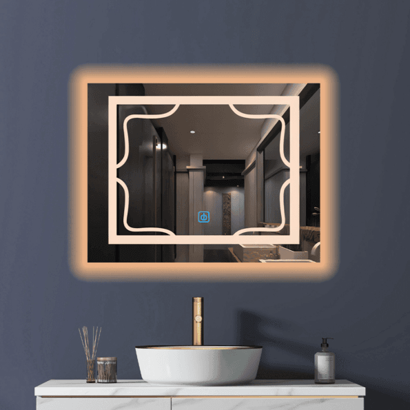 Elegant Frosted Frame LED Mirror – Touch Sensor Wall Mirror