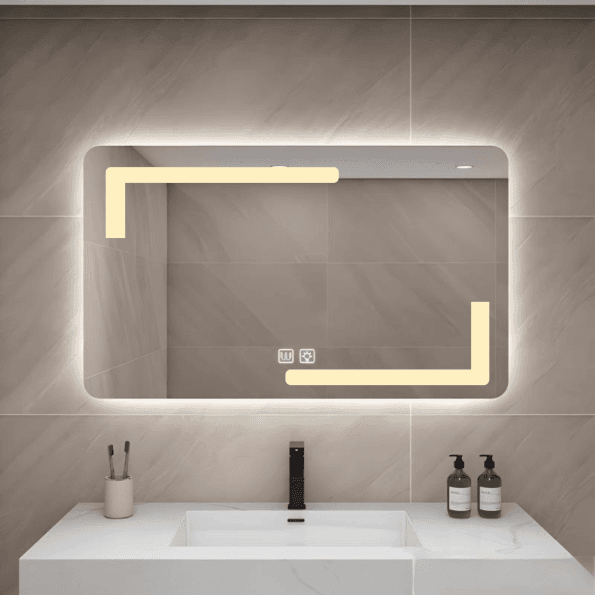 Rectangular LED Mirror with Corner Lights & Touch Sensor