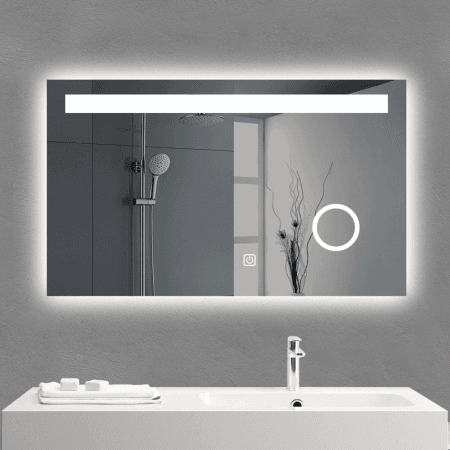 Geometric Frame Frosted LED Mirror – Rectangle Wall-Mount