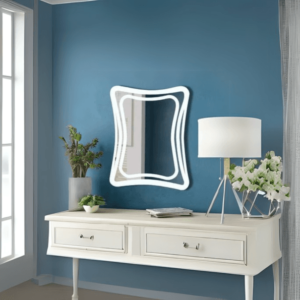 Wave Edge Frameless Frosted LED Mirror – Artistic Bathroom Wall Decor