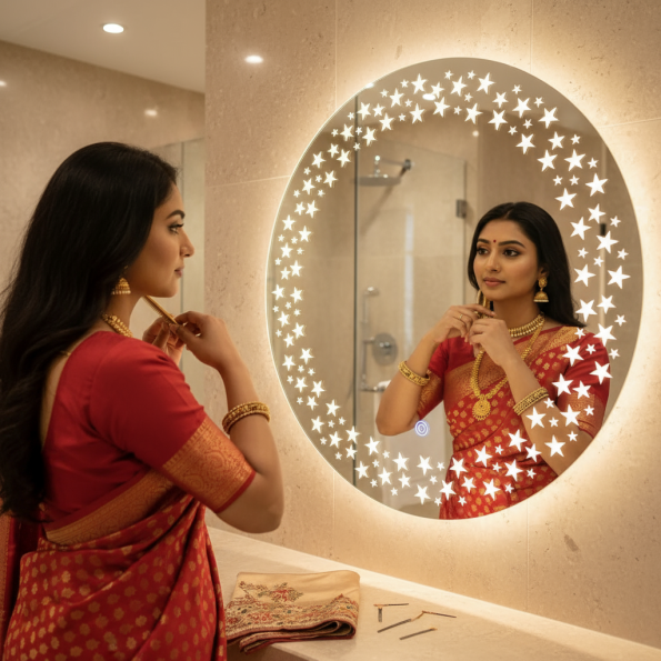 Twinkling Stars LED Bathroom Mirror – Illuminated Mirror with Starry Design and Touch Sensor 4