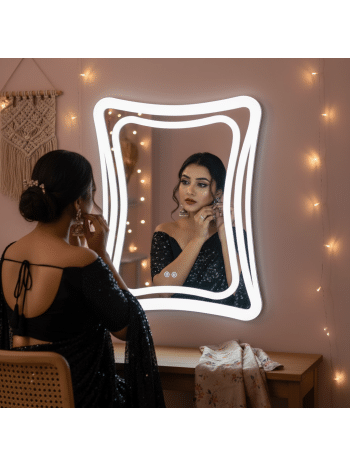 Wave Edge Frameless Frosted LED Mirror – Artistic Bathroom Wall Decor