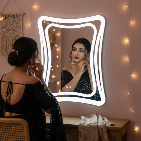 Wave Edge Frameless Frosted LED Mirror – Artistic Bathroom Wall Decor