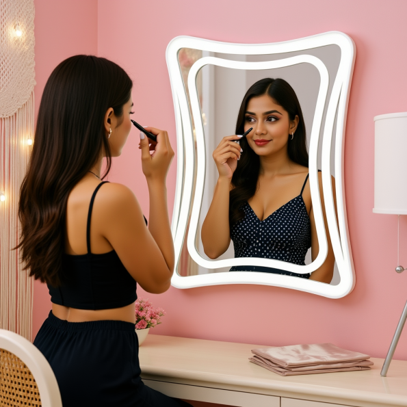 Wave Edge Frameless Frosted LED Mirror – Artistic Bathroom Wall Decor 3