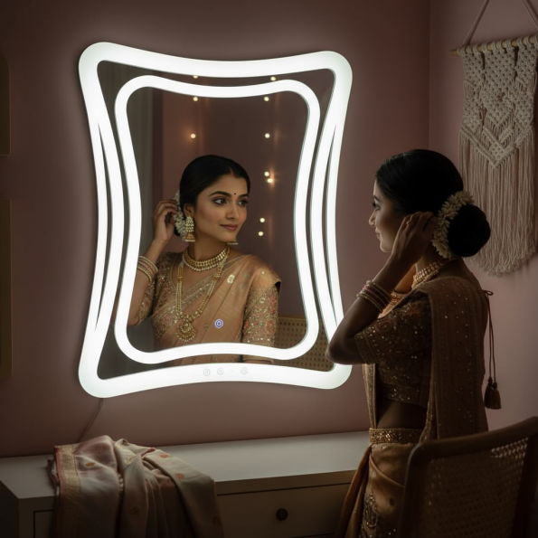Wave Edge Frameless Frosted LED Mirror – Artistic Bathroom Wall Decor 2