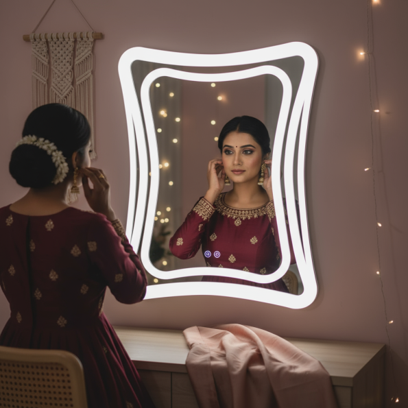 Wave Edge Frameless Frosted LED Mirror – Artistic Bathroom Wall Decor 1