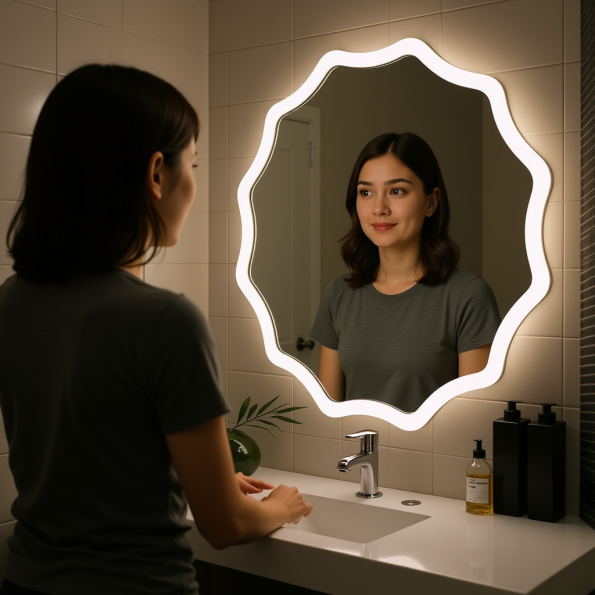 Wavy LED Backlit Mirror – Designer Flower Shape for Bathrooms 2