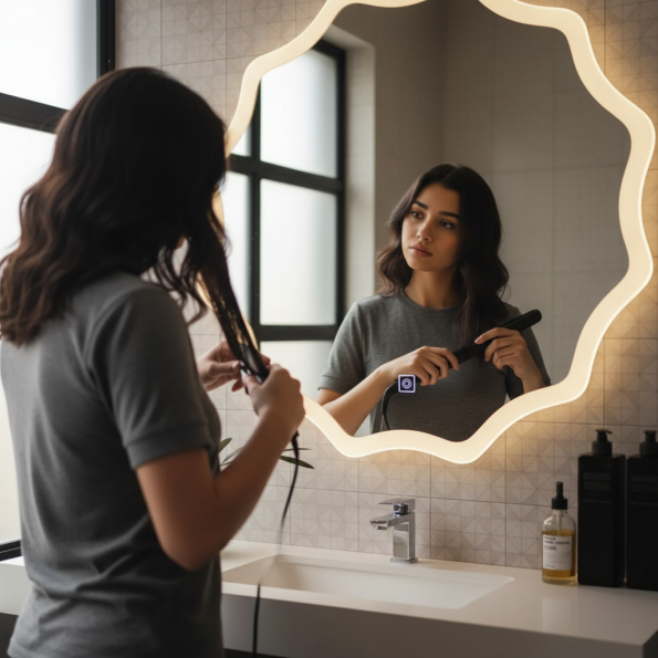 Wavy LED Backlit Mirror – Designer Flower Shape for Bathrooms