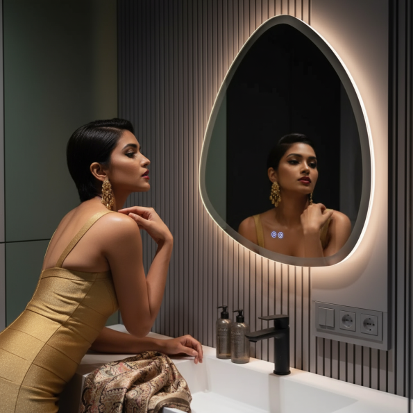 Luxury Oval LED Mirror with Touch Sensor – Frosted Edge Design 4