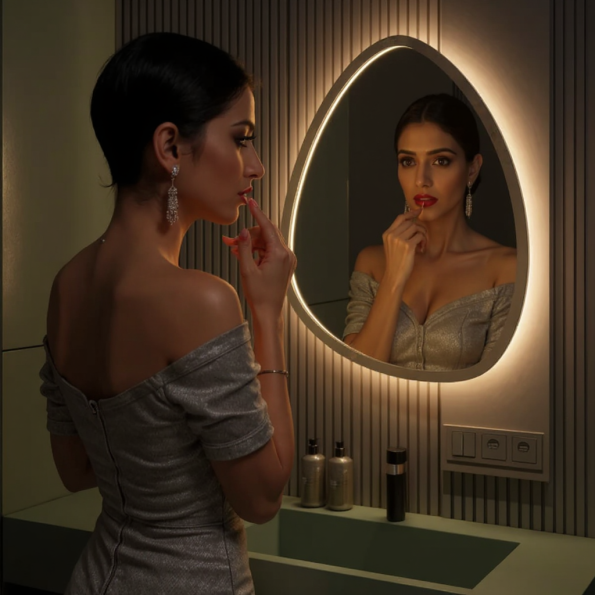 Luxury Oval LED Mirror with Touch Sensor – Frosted Edge Design 2