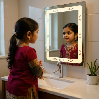 Classy washbasin mirror with designed frost 1