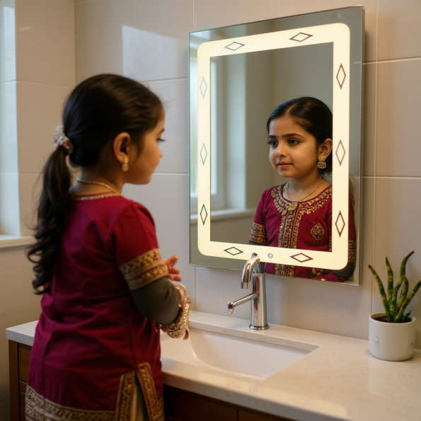 Classy washbasin mirror with designed frost 1