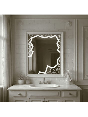 Crystal Cut Frosted LED Mirror – Geometric Border Design