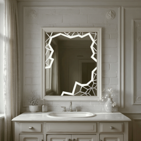 Crystal Cut Frosted LED Mirror – Geometric Border Design