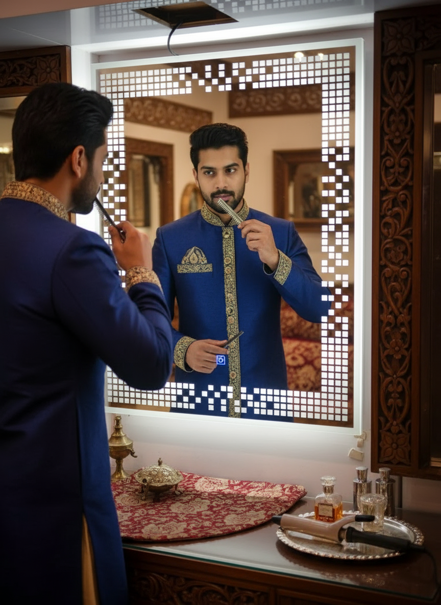 customized dotted wash basin LED designer mirror