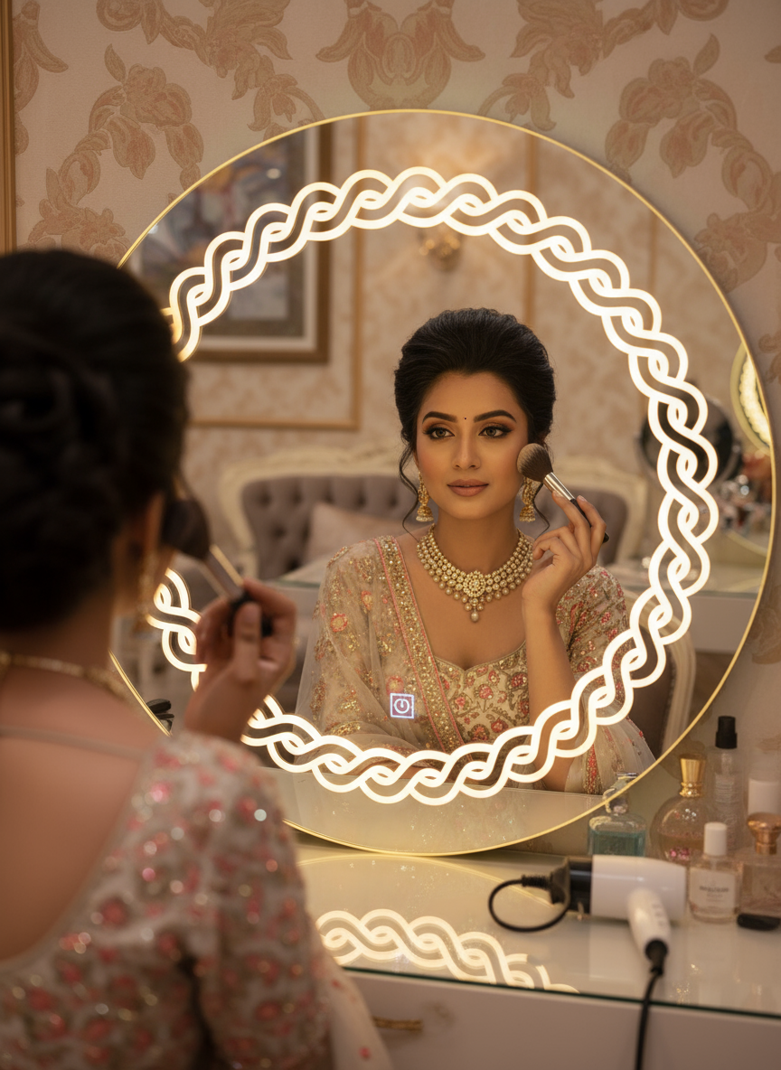 Designer Round LED Mirror with Laser-Cut Backlight