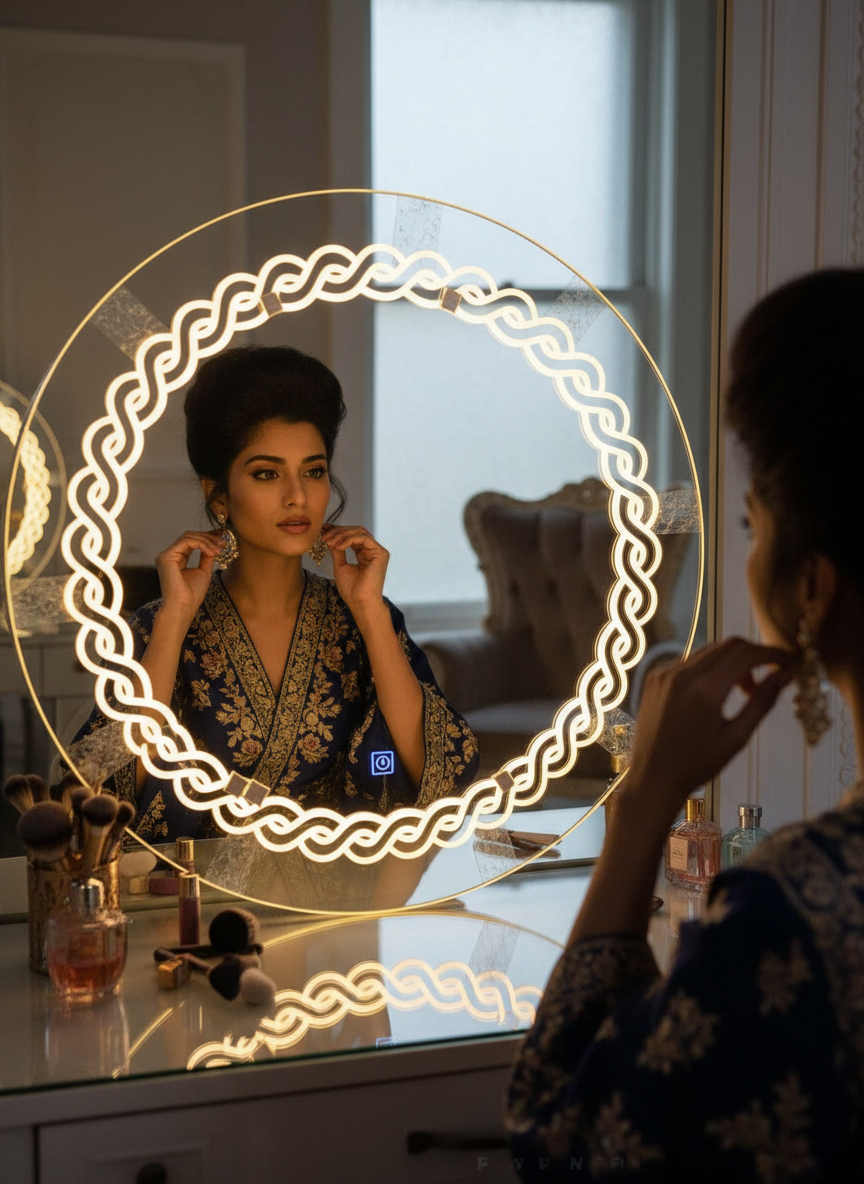 Designer Round LED Mirror with Laser-Cut Backlight