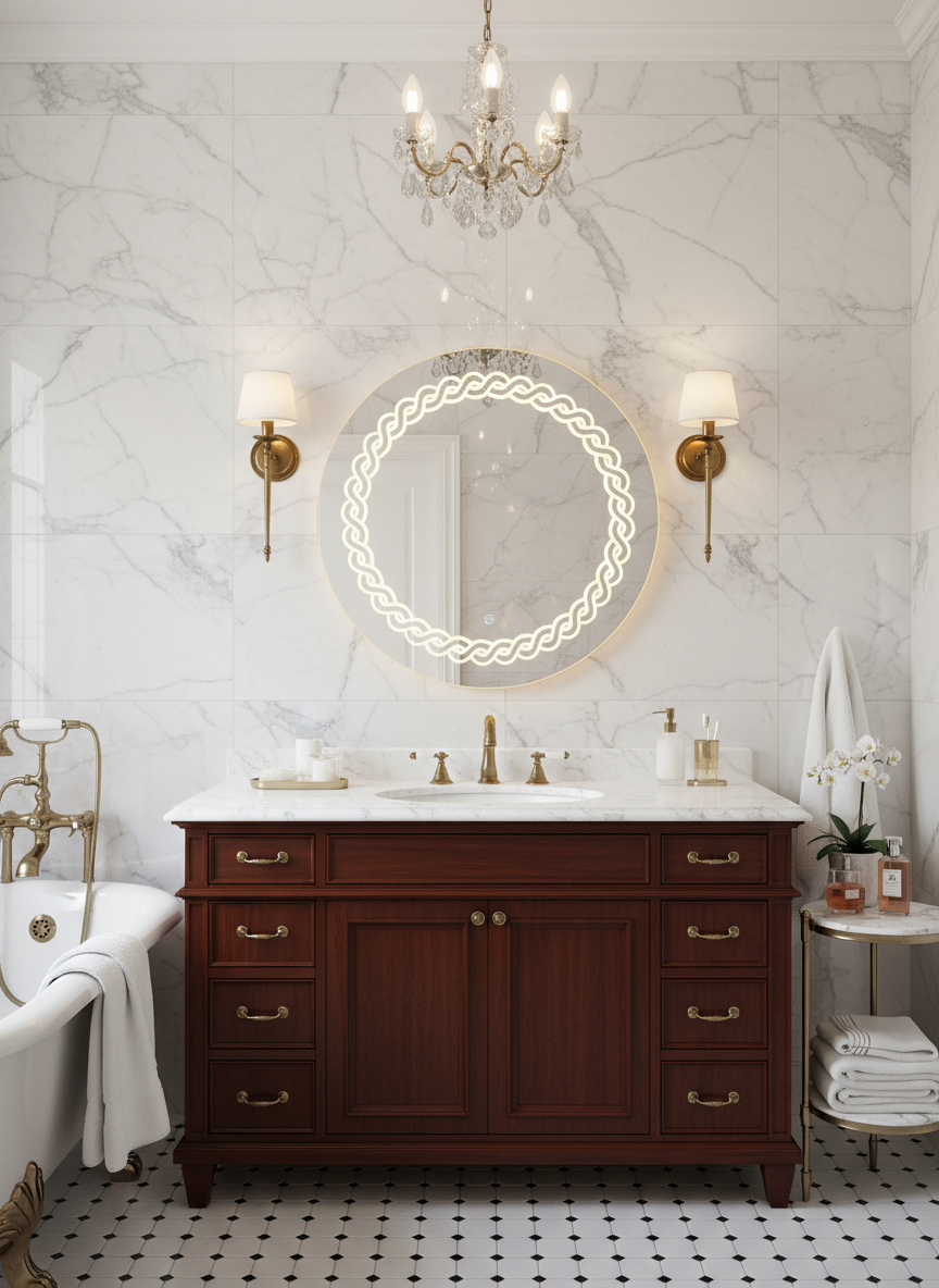 Designer Round LED Mirror with Laser-Cut Backlight