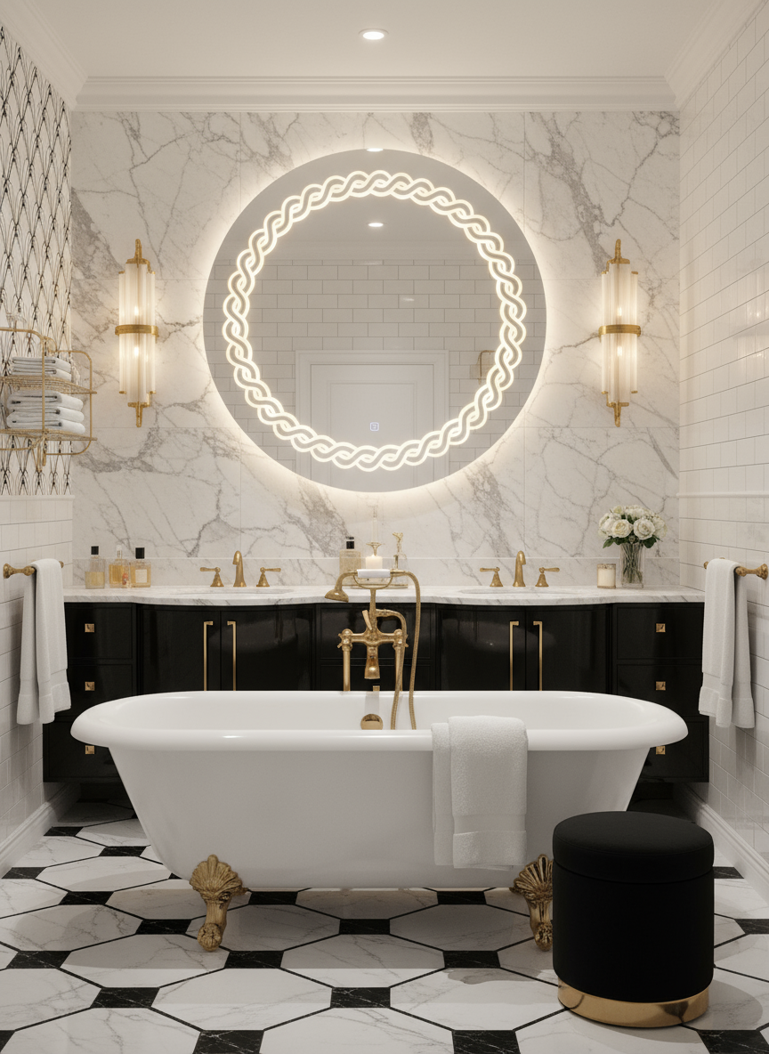 Designer Round LED Mirror with Laser-Cut Backlight
