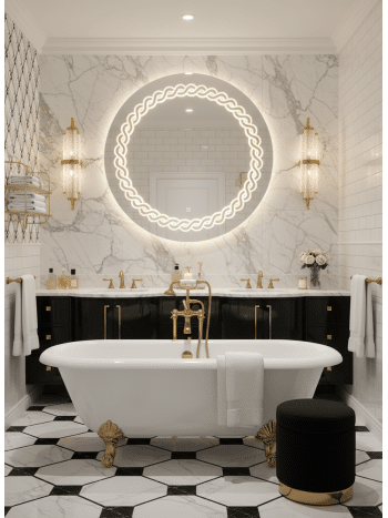 Designer Round LED Mirror with Laser-Cut Backlight