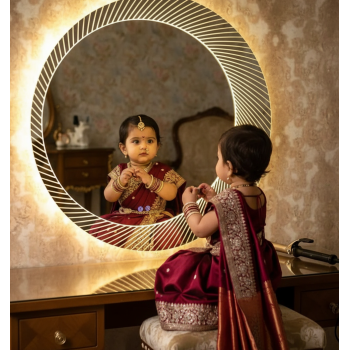 Elegant Round LED Backlit Mirror with Striped Design 2
