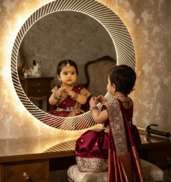 Elegant Round LED Backlit Mirror with Striped Design 2