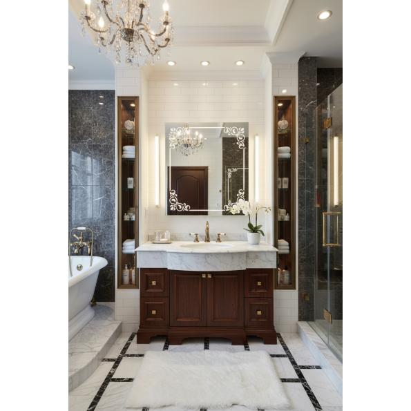 Floral Border LED Bathroom Mirror with Elegant Frame Design 1