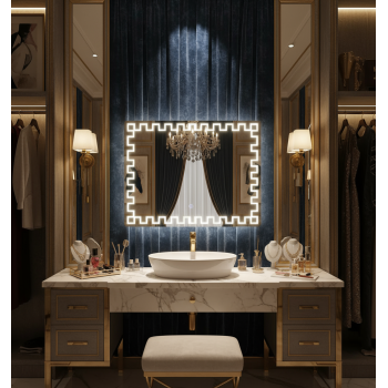 Geometric Border LED Mirror – Modern Rectangular Design 2