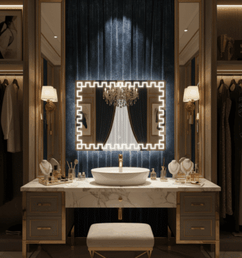 Geometric Border LED Mirror – Modern Rectangular Design 2