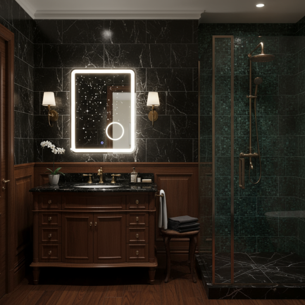 Rectangular LED Bathroom Mirror with Magnifying Glass 1