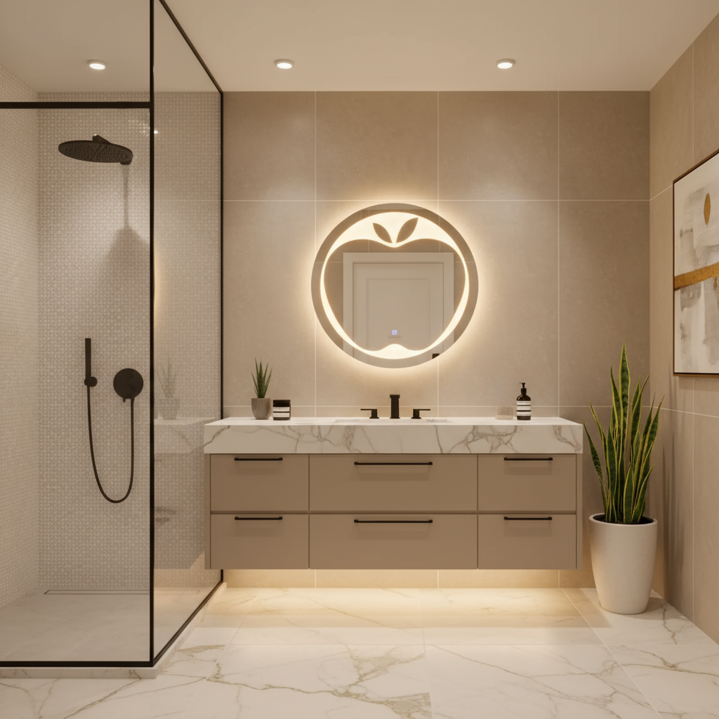 Apple Shape LED Bathroom Mirror with Backlit Glow