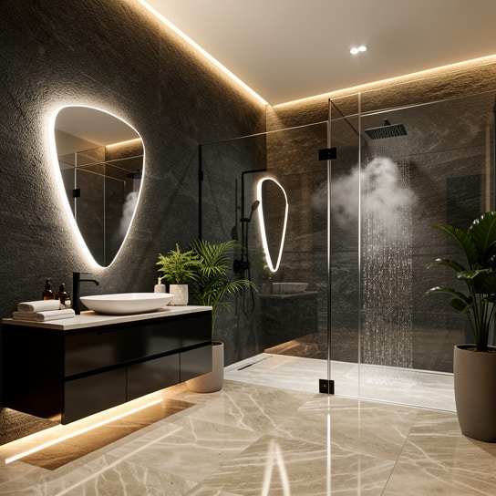 Ultra-Modern LED Mirror Bathroom Design with Ambient Lighting